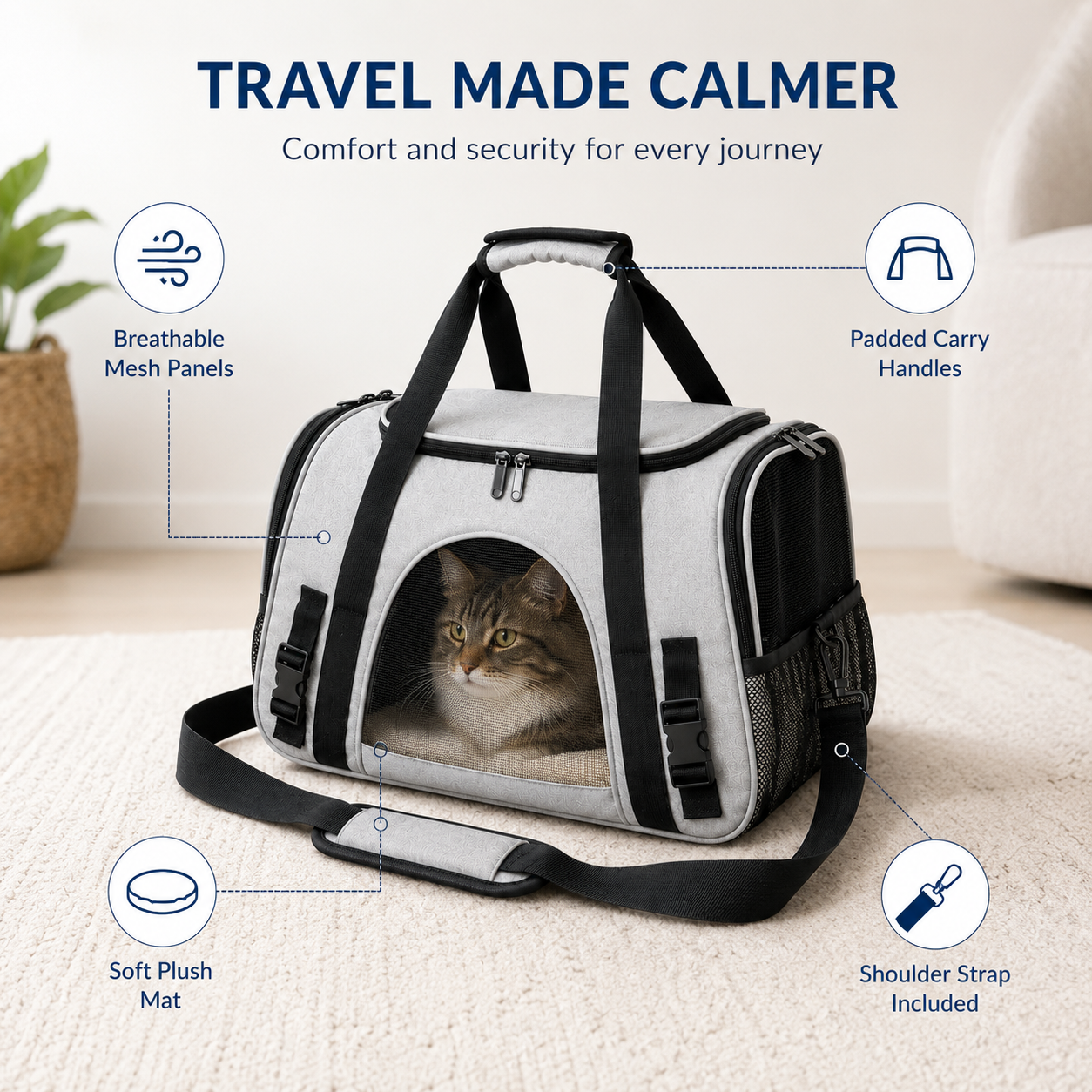 Portable Large-Capacity Breathable Cat Carrier