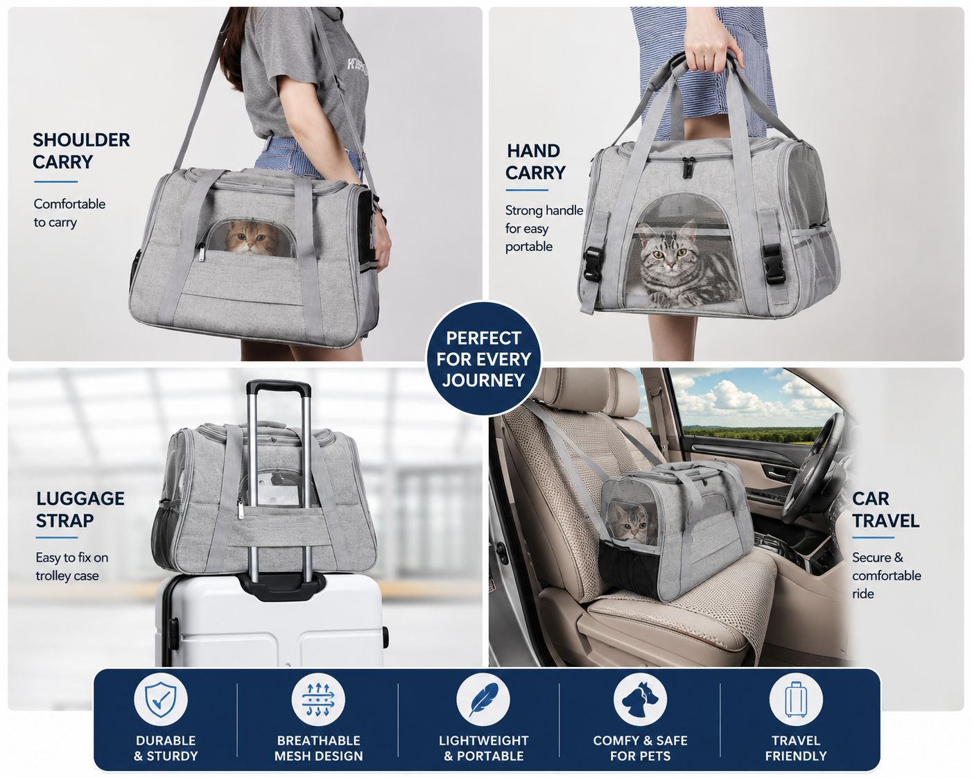 Portable Large-Capacity Breathable Cat Carrier