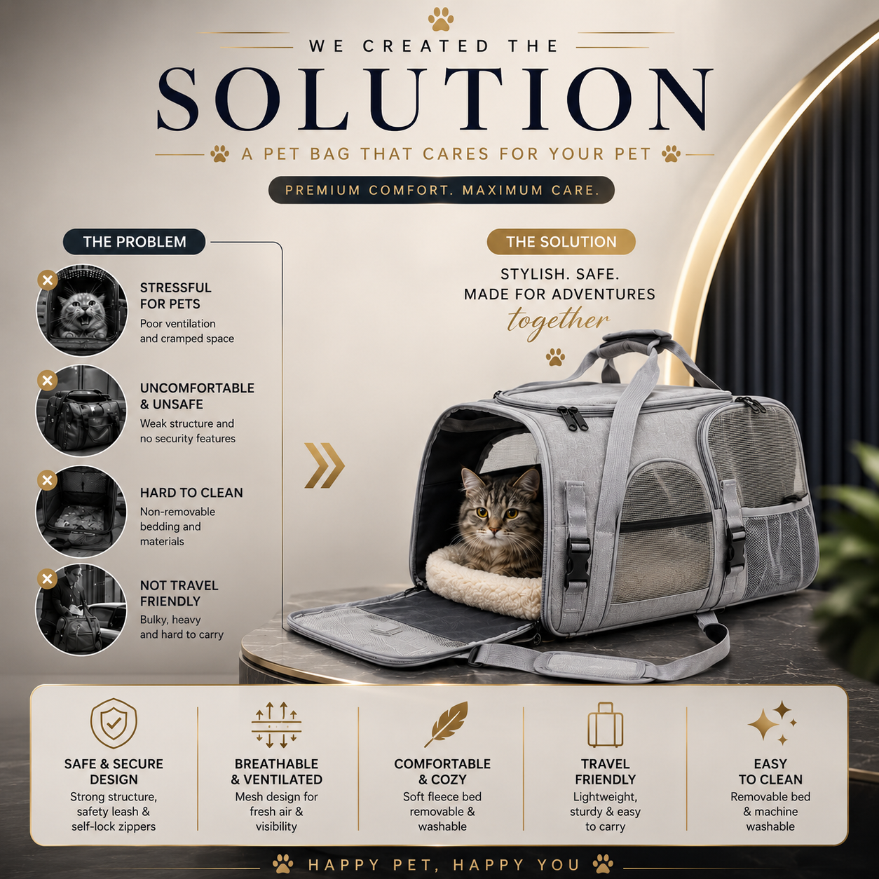 Portable Large-Capacity Breathable Cat Carrier
